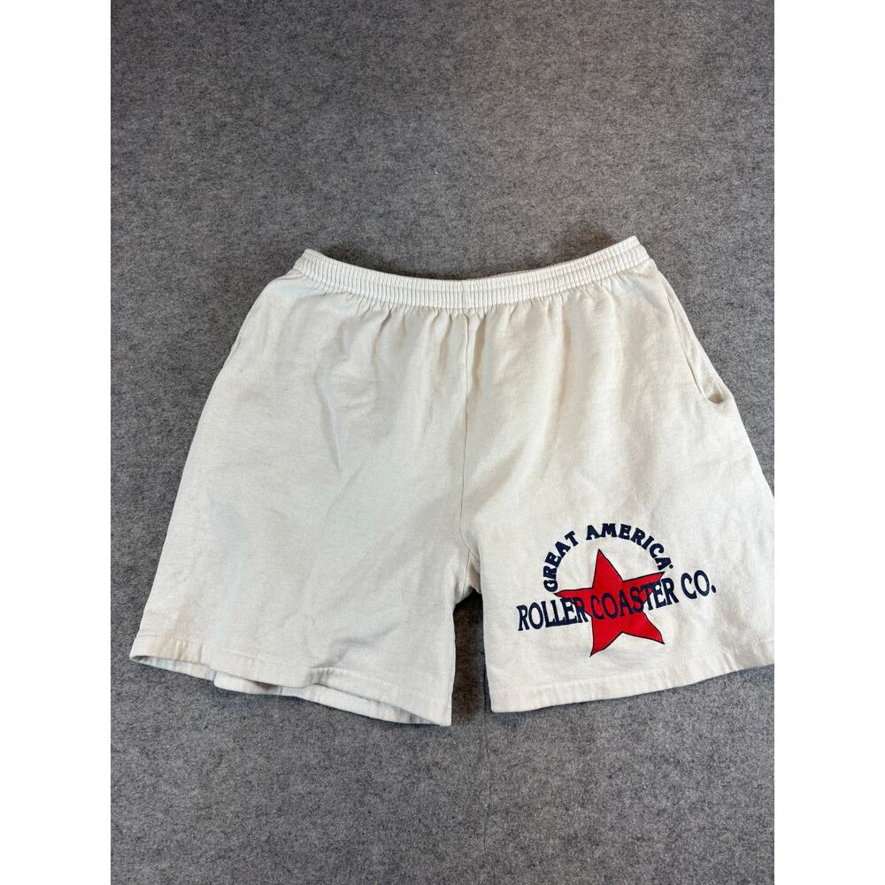 VTG Great America Roller Coaster Co Graphic Shorts Mens Medium Beige Theme Park